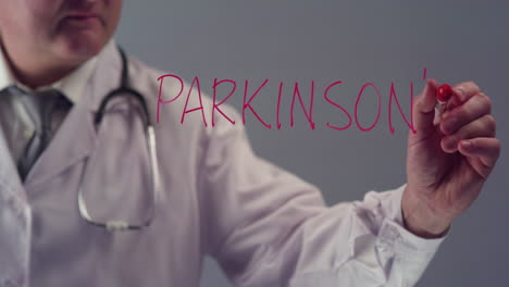 Doctor-escribiendo-la-palabra-Parkinson