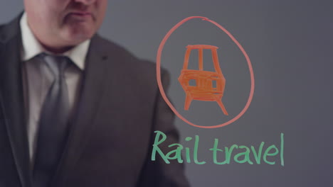 Geschäftsmann,-Der-Eisenbahnreisesymbol-Zeichnet