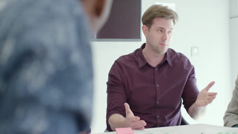 Man-In-Discussion-With-Colleagues-At-Table-In-Office-Meeting