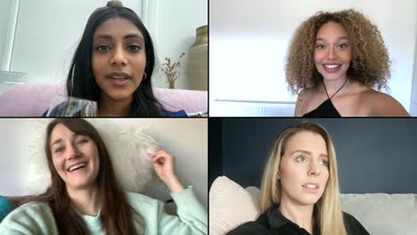 Vier-Freundinnen-Lachen-Und-Scherzen-über-Videochat