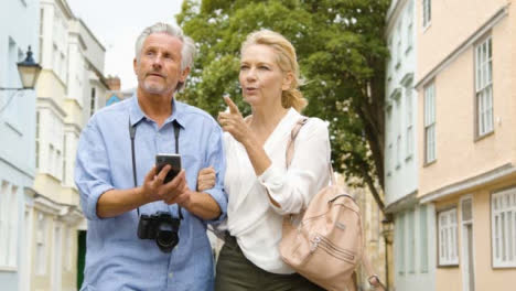 Medium-Shot-of-Middle-Aged-Couple-Reading-Map-On-Phone