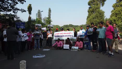 Bengaluru-Karnataka--India--November-24-2019-Public-and-people-from-walkers-association-protesting-against-allowing-vehicles-inside-the-Cubbon-park