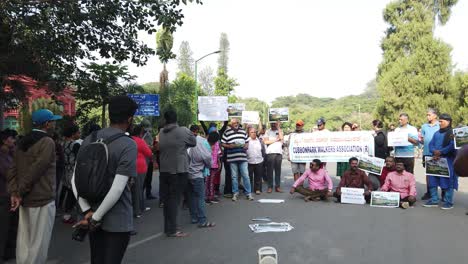 Bengaluru-Karnataka--India-Public-and-people-from-walkers-association-protesting-against-allowing-vehicles-inside-the-Cubbon-park