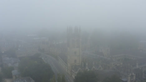 Drone-Shot-Orbiting-Buildings-In-Misty-Oxford-02