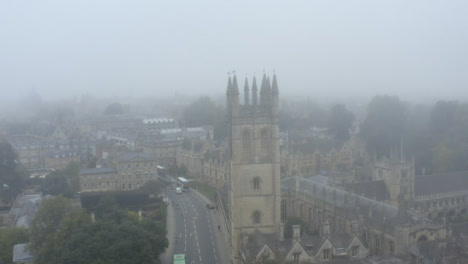 Drone-Shot-Orbiting-Buildings-In-Misty-Oxford-10