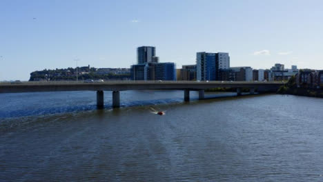 Drone-Shot-Approaching-Bridge-On-Río-Severn-04