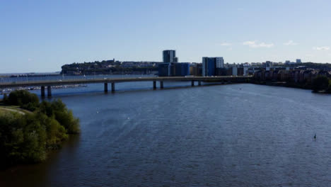 Drone-Shot-Approaching-Bridge-On-Río-Severn-05