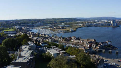 Disparo-De-Drone-Elevándose-Por-Encima-De-Cardiff-Barrage