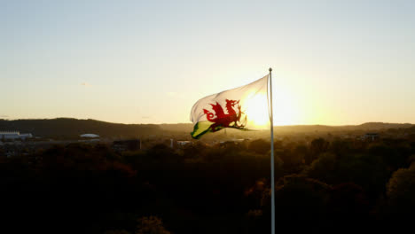 Drone-Shot-Of-Welsh-Flag-in-Sunlight