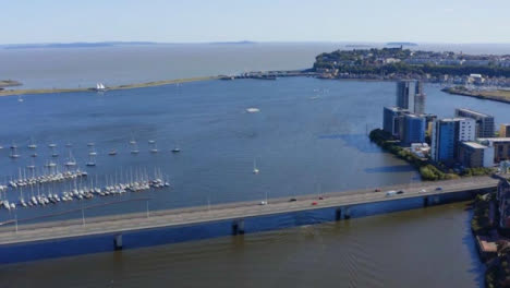 Drone-Shot-Pulling-Away-from-Cardiff-Bay-Link-Road-Bridge-Short-Version-2-of-2