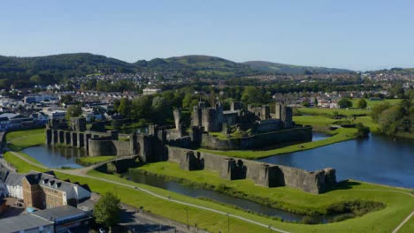 Drone-Shot-Orbiting-Caerphilly-Castle-In-Wales-Short-Version-1-of-3