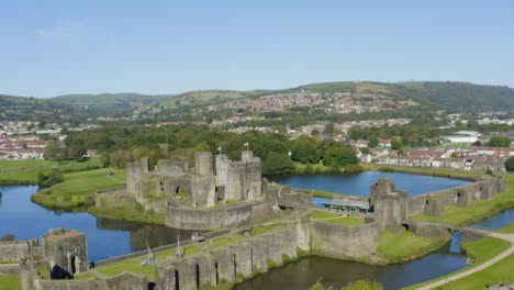 Drone-Shot-Orbiting-Caerphilly-Castle-In-Wales-Long-Version