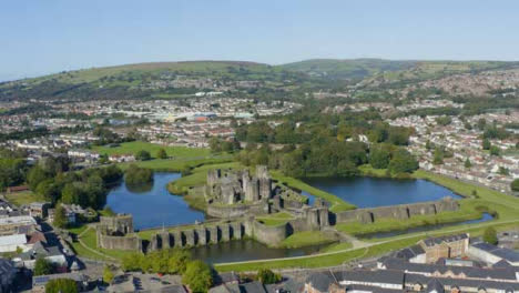 Drone-Shot-Orbiting-Caerphilly-Castle-and-Moat-Short-Version-1-of-2