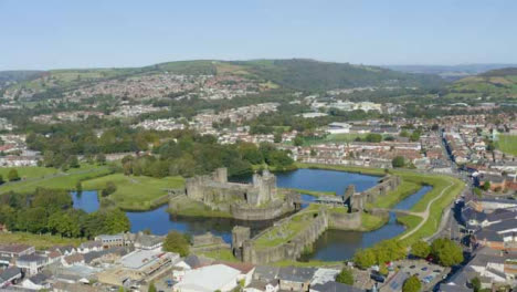 Drone-Shot-Orbiting-Caerphilly-Castle-and-Moat-Short-Version-2-of-2