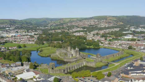 Drone-Shot-Orbiting-Over-Caerphilly-Castle-and-Moat-Long-Version