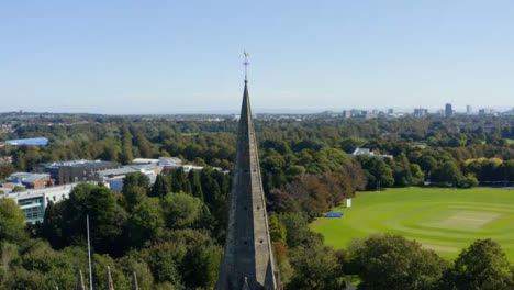 Drone-Shot-Orbiting-Spire-of-Cardiffs-Llandaff-Cathedral-Long-Version