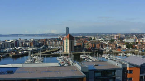 Drone-Shot-Rising-Over-Apartment-Buildings-Revealing-Swansea-Marina-Short-Version-2-of-2