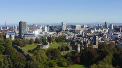 Drone-Shot-Orbiting-Cardiff-Castle-In-Wales-04