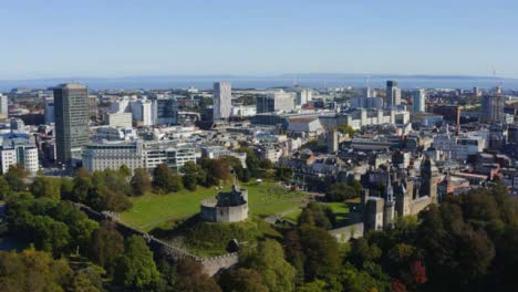 Drone-Shot-Rising-Above-Cardiff-Castle-In-Wales-