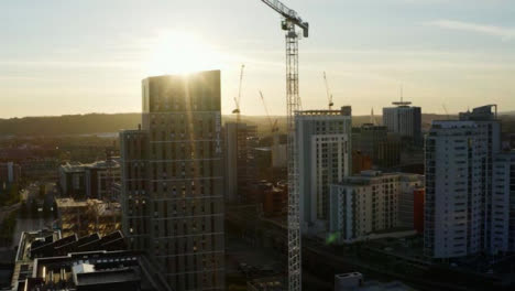 Drone-Shot-Approaching-High-Rise-Buildings-In-Cardiff