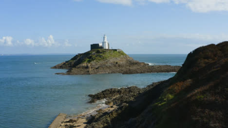 Drone-Shot-Orbiting-Mumbles-Lighthouse-In-Swansea-02