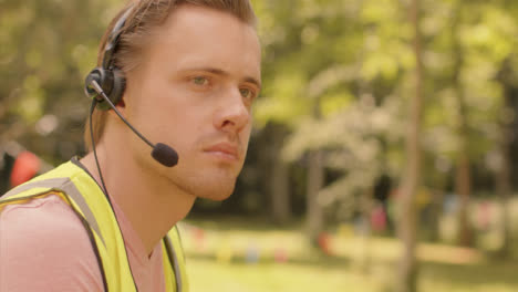 Close-Up-Shot-of-Security-Guard-at-Festival