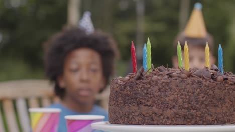Close-Up-Shot-of-Birthday-Cake-at-Children's-Birthday-Party