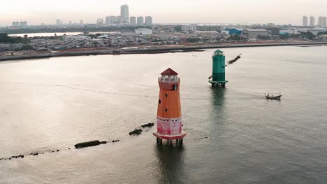 Drone-Shot-of-Lighthouses-and-Harbour-in-Jakarta