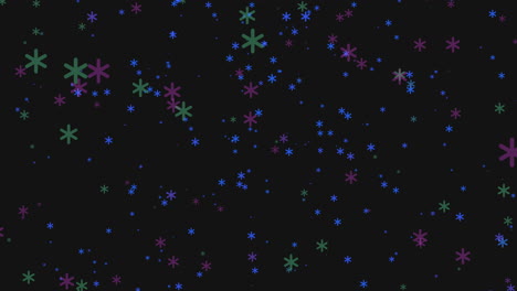 Fly-colorful-snowflakes-on-blue-dark-sky