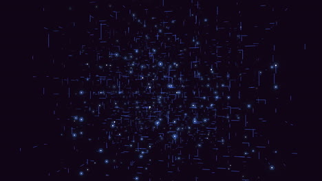 Futuristic-matrix-cube-with-blue-grid-and-dots-in-galaxy
