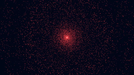 Fliegende-Kleine-Rote-Glitzer-Und-Neonlichtstaub-In-Der-Dunklen-Galaxie