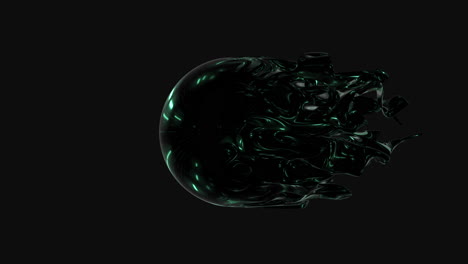 Fließende-Futuristische-Flüssige-Form-Mit-Grünem-Spiegeleffekt-Auf-Den-Weltraum