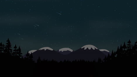 Paisaje-Nocturno-Con-Montañas-Y-Cielo-Azul-Con-Estrellas