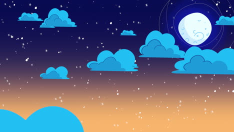 Luna-Y-Cielo-Romántico-Púrpura-Con-Estrellas-Y-Nubes