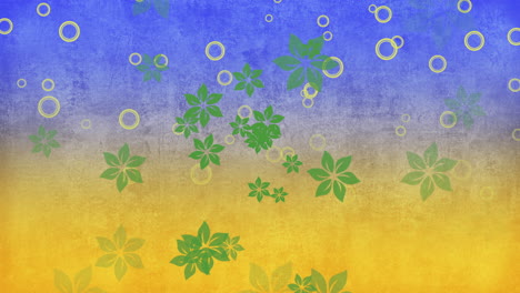 Fliegen-Sie-Grüne-Sommerblumen-Und-Ringe-In-Blauer-Und-Gelber-Textur