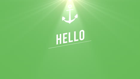 Hello-Summer-and-sea-anchor-with-sun-rays-on-green-texture