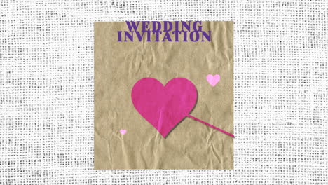 Invitación-De-Boda-Con-Corazón-Rojo-Y-Flecha-En-Patrón-De-Papel