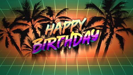 Happy-Birthday-with-summer-tropical-trees-and-retro-grid