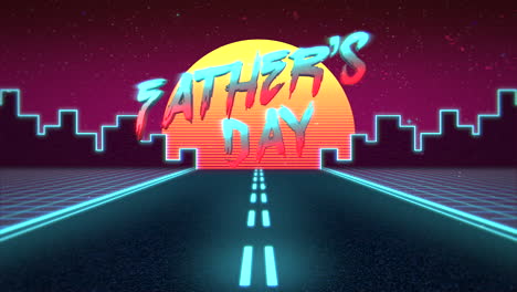 Father-Day-on-neon-city-with-blue-road-and-buildings