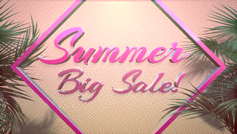 Summer-Big-Sale-in-frame-and-tropical-leaf-on-pink-texture