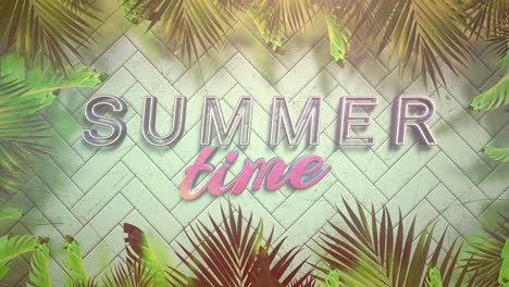 Sommerzeit-An-Der-Wand-Mit-Tropischen-Palmen-Und-Neontexten