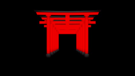 Japanese-Torii-perspective-3D-virtual-red-color-moving-layer-on-black-background,-seamless-looping-animation-4K-with-copy-space