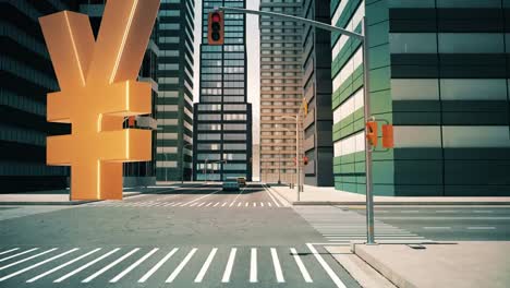 Japanese-Yen-Sign-In-The-City---Flight-Animation-Over-The-Road