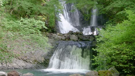 Waterfall-of-Komorebi-in-Summer,-Kiso,-Nagano,-Japan