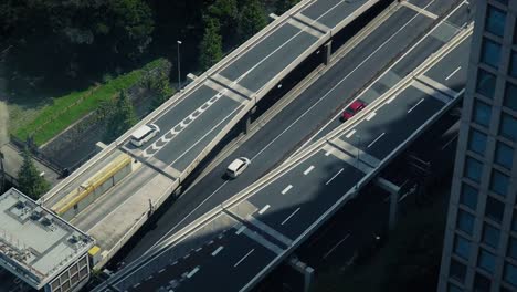 Close-up-aerial-shot-of-a-Japan-highway.