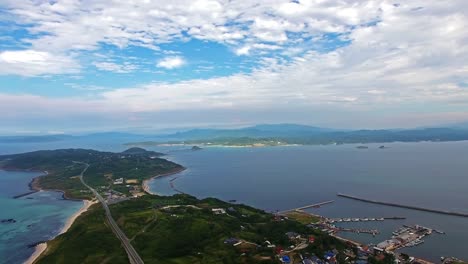 Aerial,-panning-shot-of-Tsunoshima-island