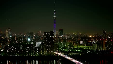 Time-lapse-Tokyo-sky-tree-aerial-view-at-night