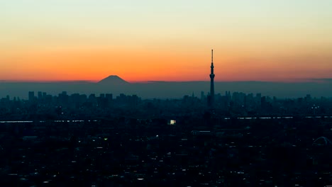 Time-lapse-Tokyo-Skyline-and-Fuji-mountain-from-day-to-night-sunset