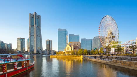 Japón-timelapse-de-skyline-de-la-ciudad-de-Yokohama-cerca-de-la-ciudad-de-Tokio-en-Japón,-lapso-de-tiempo