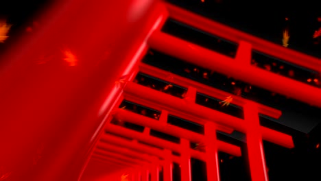 Red-Torii-Gates-in-Japan,-Traditional-Japanese-Animation,-Loop,